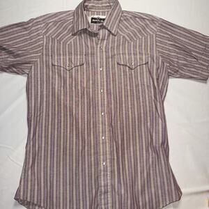 Vintage Ranch & Town western rodeo shirt short sleeve pearl snap stripe L
